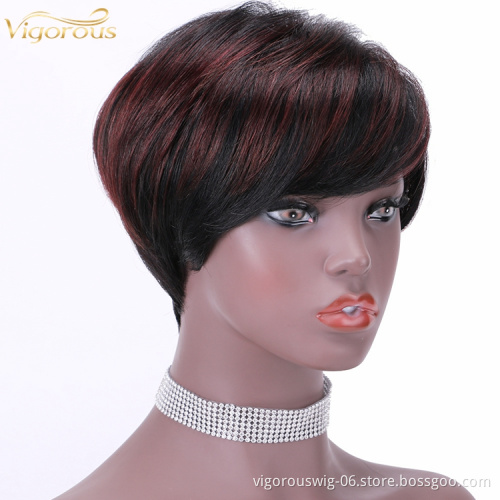 Short glueless cheap highlight red wholesale private label inch bob pixie cut brazilian 100% real human hair wig black women